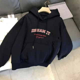 เสื้อกันหนาว มีฮู้ด ลาย DREAM IT SWEATER JP UNISEX FLEECE SIZE M L XL XXL สีดํา สีขาว สไตล์เกาหลี สําหรับผู้หญิง