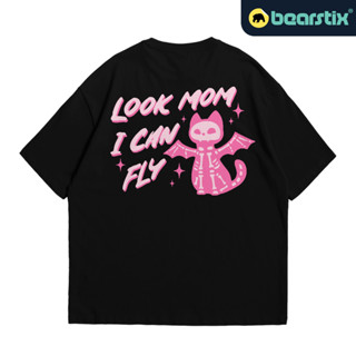 Bearstix - เสื้อยืด โอเวอร์ไซซ์ ลายแมวปีก - Kaos Look Mom I Can Fly - Baju Cat Streetwear