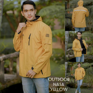 เสื้อแจ็กเก็ต NASA สีเหลือง NASA OUTDOOR Jacket - NASA SIMPLE PARKA Jacket - ORIGINAL Mountain Jacket - เสื้อแจ็กเก็ตฮู้ด ภูเขา สําหรับผู้ชาย