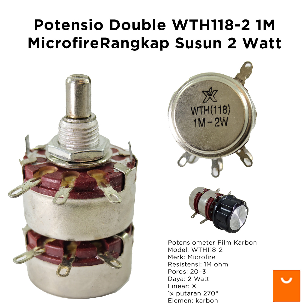Double Potentiometer WTH118-2 1M 2w Microfire WTH-118-2 Double Stack 2 วัตต์