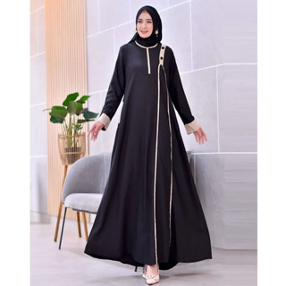 Gamis ล่าสุด เสื้อคลุม เสื้อคลุมผู้หญิง สีดํา ไซซ์ M L XL XXL SHAKILA ไม่มี HIJAB | ชุดเดรสเชิญชาวมุสลิม สไตล์เกาหลี สําหรับผู้หญิง