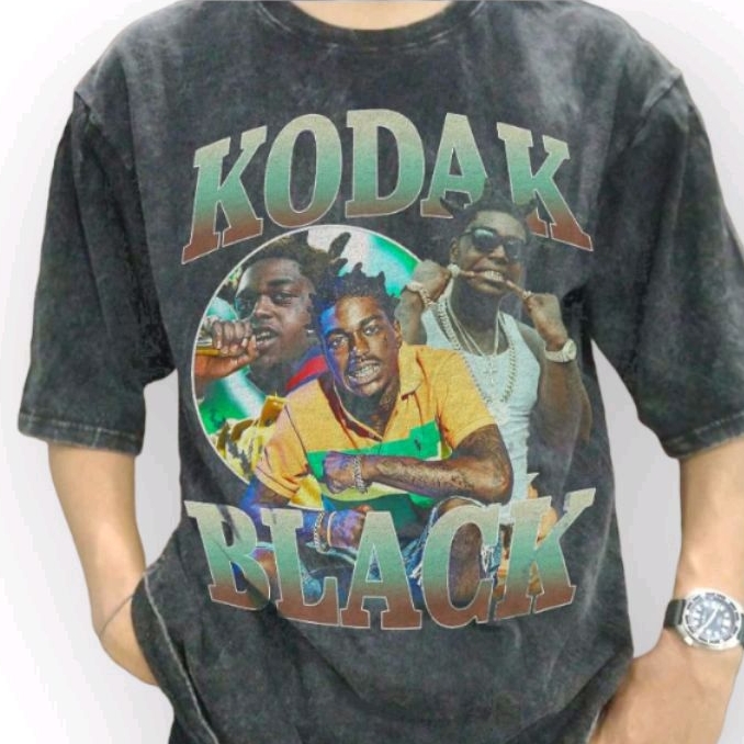 Kodak Black Vintage Wash Rap Tee/เสื้อยืด Rapper Hip-Hop Kodak สีดําสไตล์วินเทจ Oversize