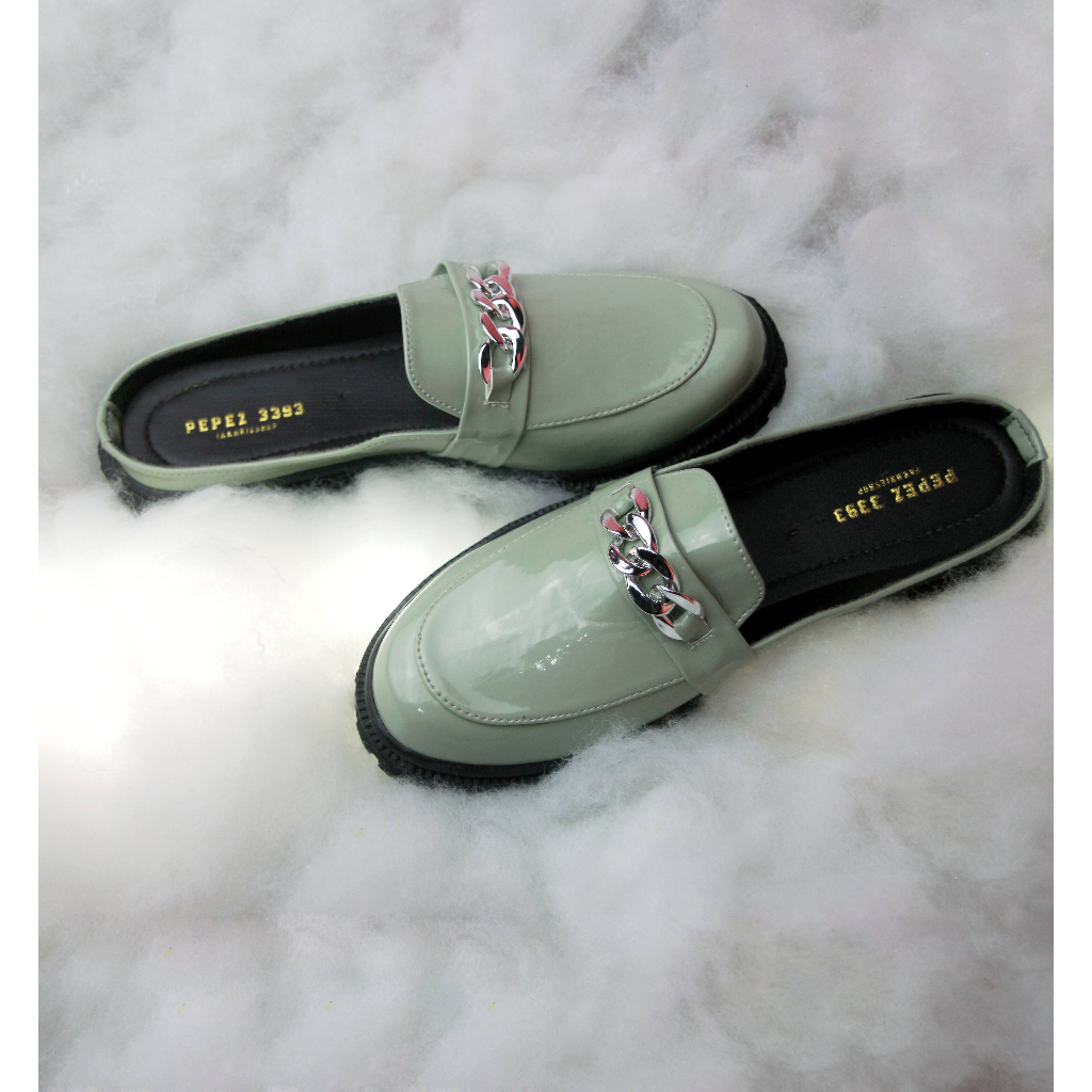 Pepez3393- รองเท้าแตะผู้หญิง Docmart Bustong Sage Silver Chain Premium PPZ 03
