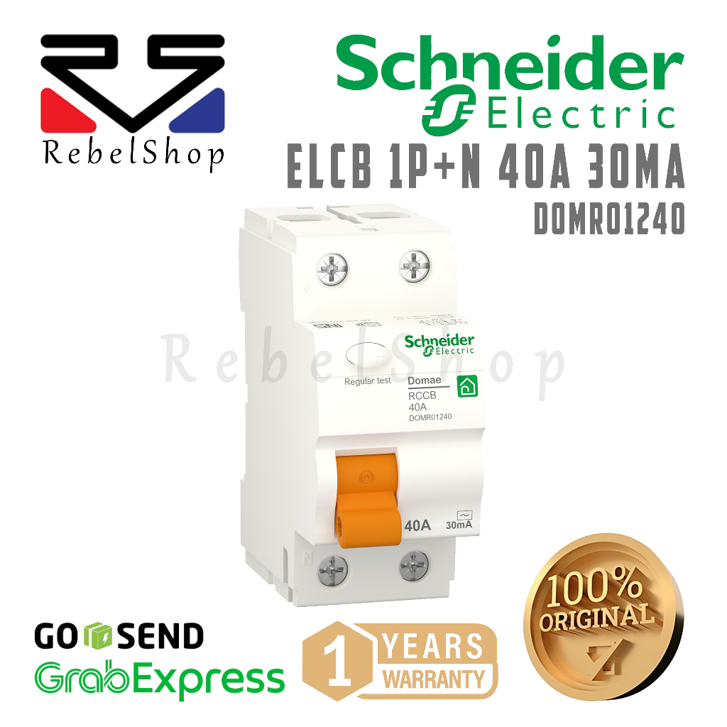 Schneider RCCB / ELCB ใหม่ Domae 2P 40A Sensitivy 30mA AC - DOMR01240