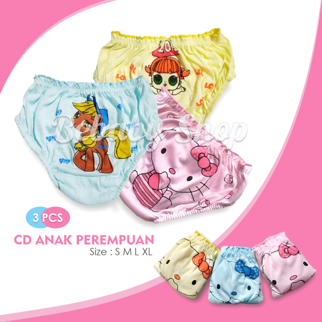 กางเกงชั้นในเด็กผู้หญิง 3 ชิ้นสุ่ม Hello Kitty LOL Pony Pattern