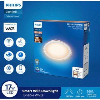 Philips โคมไฟดาวน์ไลท์ LED Wifi อัจฉริยะ 17W - สีขาว (สีขาว) แผง 17 วัตต์ Ib บลูทูธ ตกแต่งเพดาน SNI รับประกันอย่างเป็นทางการ แอพ Smart WIZ