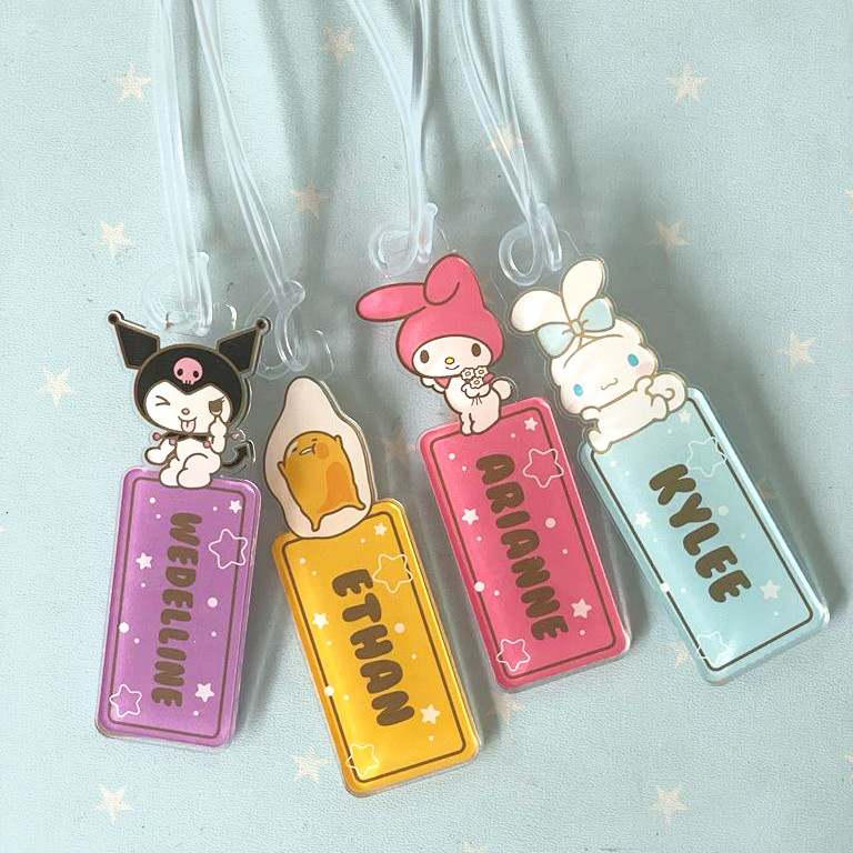 GANTUNGAN Bagtag Sanrio น่ารัก Cinamoroll Kuromy My Melody Gudetama Custom ชื่อแขวนกระเป๋าเด็ก