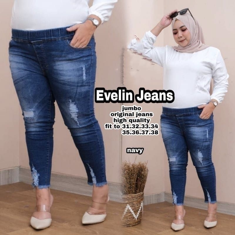 Evelin JEANS 7/9 // WOMEN& 39;S TROUSERS Ripped RUBBER WAIST JEANS