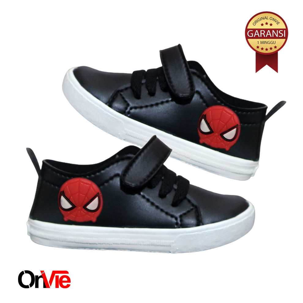 Hitam PUTIH Spiderman Motif Boys รองเท้าผ้าใบสีดําและสีขาว | รองเท้านักเรียนประถมโอนิวี่