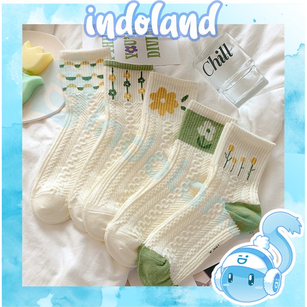 ฮิฮายู ☀ อินโดแลนด์ ☀ แฟชั่นเกาหลี Green Motif ถุงเท้าผู้หญิงผู้หญิงถุงเท้านําเข้า KK098