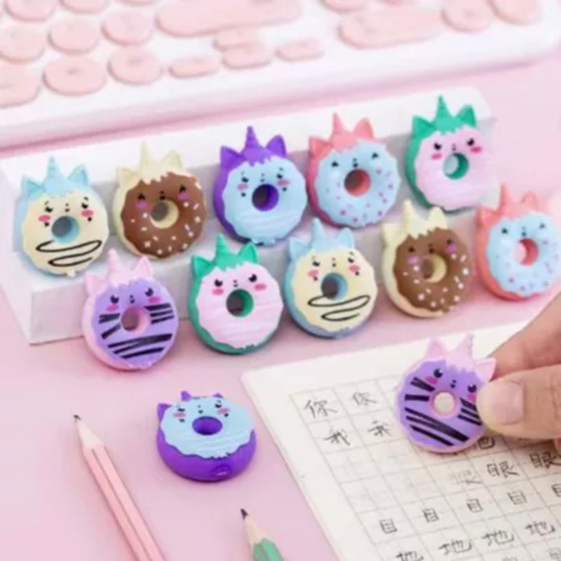 (KKM) Donut Model Pencil Eraser Character Pencil Eraser Cute Donut Motif Eraser