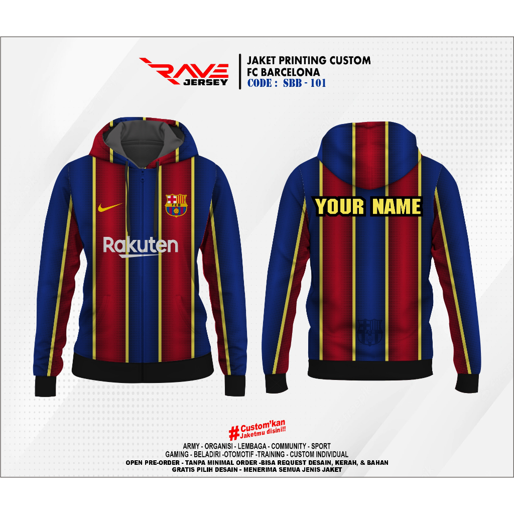 Barcelona FOOTBALL CLUB JACKET FULL PRINTING SUBLIMATION CUSTOM (DESIN LIKE)