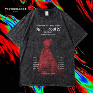 Tryworldbdg เสื้อยืด พิมพ์ลาย "G DRAGON" อย่างเป็นทางการ | เสื้อเชิ้ต ซักได้ | หินล้าง | เสื้อยืด ขนาดใหญ่ | เสื้อยืด พิมพ์ลาย G DRAGON 2017world TOUR ACT III MOTTE WASHING VINTAGE TEE