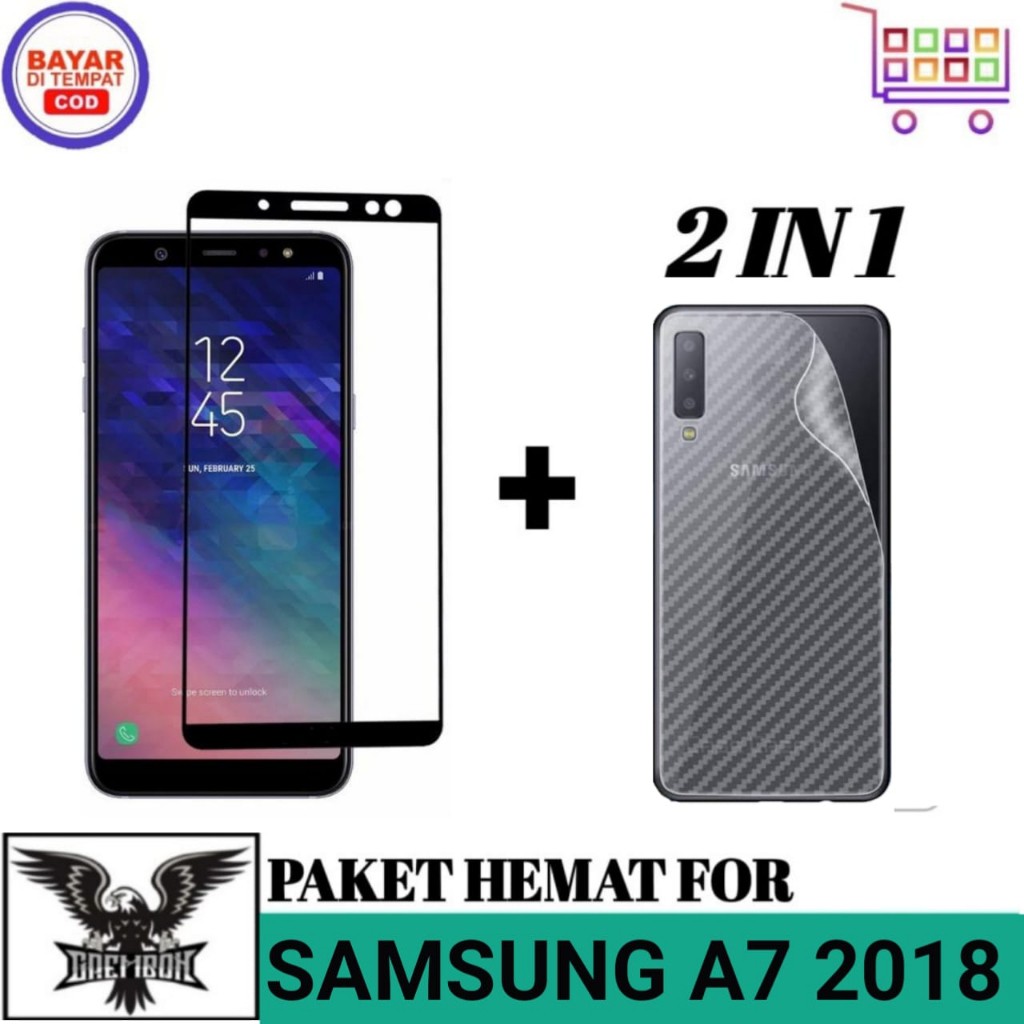 2IN1 TEMPERED GLASS PACKAGE SAMSUNG A7 2018 / A750 ANTI-SCRATCH GLASS ฟรี GARSKIN CARBON 3D