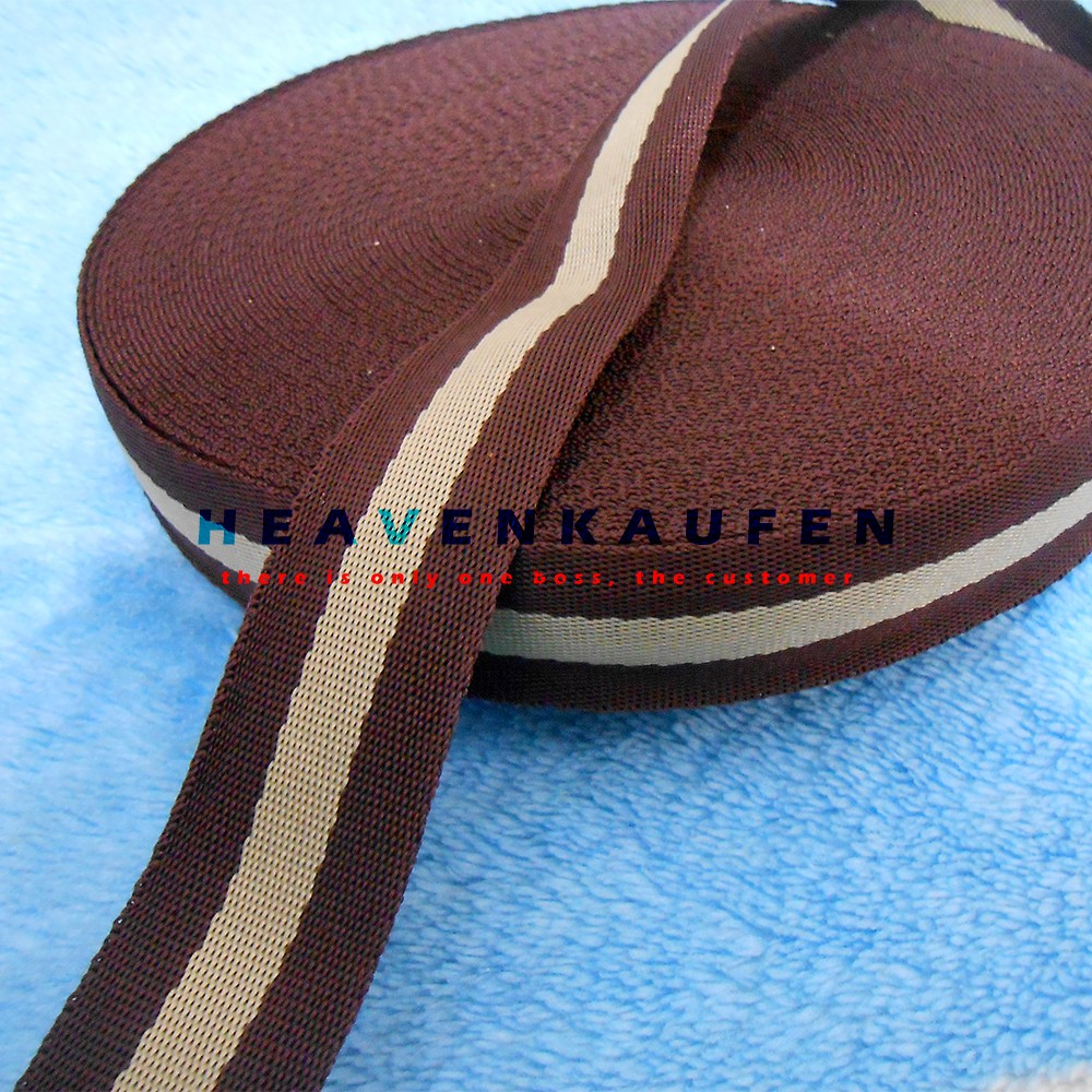 Webbing Bag with Bally Motif Brown Cream Strip กว้าง 3 ซม. เมตร