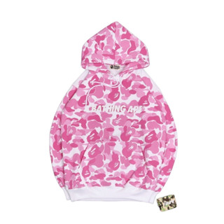 เสื้อแจ็กเก็ต มีฮู้ด ลายพราง โลโก้ Bape A BATHING APE สีชมพู