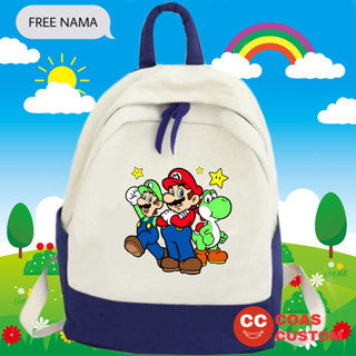 [ฟรีชื่อพิมพ์] กระเป๋าเป้สะพายหลัง พิมพ์ลาย super mario สําหรับเด็กนักเรียน