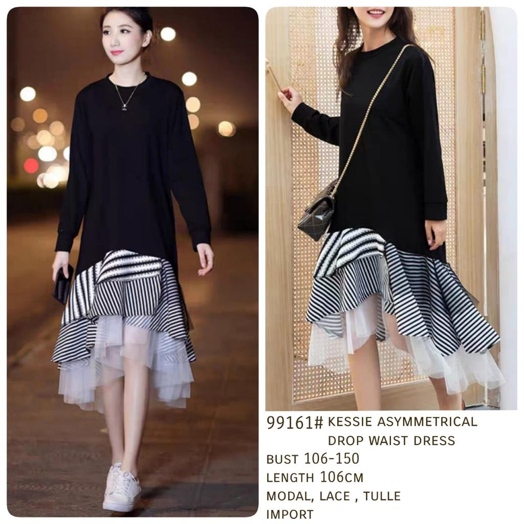 ชุด 99161 3M THREE M TM KESSIE AYMMETRICAL DROP WAIST DRESS เกาหลีเกาหลีแฟชั่นนําเข้า AFFORDABLE WHO