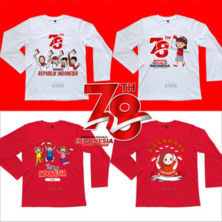 (ฟรีชื่อ) เสื้อยืดแขนยาว ลาย Indonesian Independence 17th August 78th พรีเมี่ยม สําหรับเด็ก