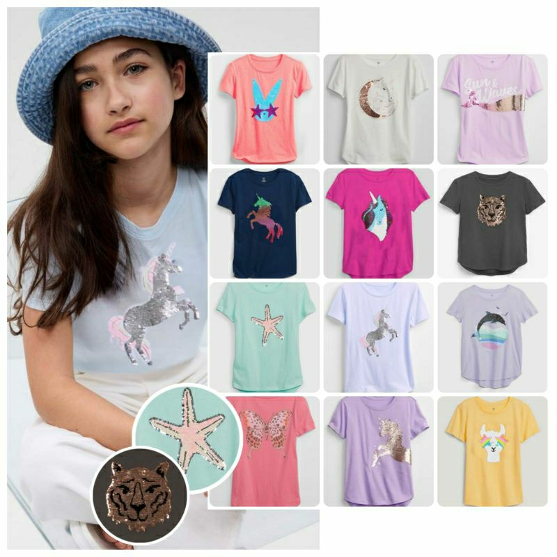 Gap kids Flip sequins เสื้อยืด / GAP kids sequins เสื้อยืดเด็กผู้หญิง
