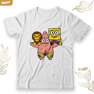 เสื้อยืดแขนสั้น พิมพ์ลาย Spongebob bape BAJU DISTRO สําหรับเด็ก