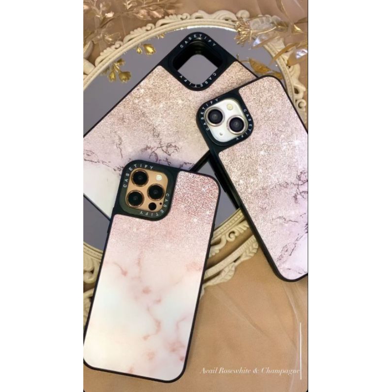 CASETIFY MARBLE ROSEWHITE CHAMPAGNE GOLD สําหรับ IP 11 12 13 14 PRO MAX