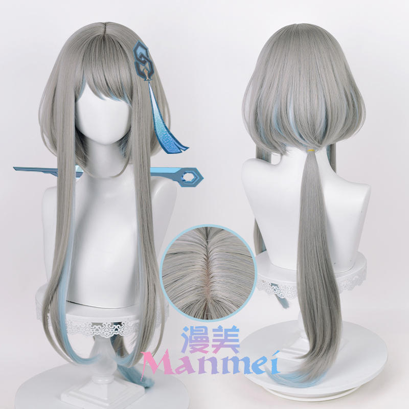 Manmei - วิกผม Guizhong - วิกผมคอสเพลย์ Genshin Impact - วิกผม Guizhong - วิกผมสีเทาสีน้ําเงินวิกผมไ