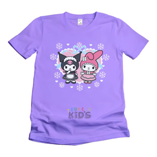 (ฟรีชื่อ) เสื้อยืด พิมพ์ลายตัวอักษร MY MELODY KUROMI พรีเมี่ยม สําหรับเด็ก