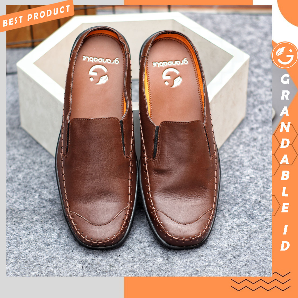 รองเท้าแตะ หนังวัวแท้ แบบสวม สําหรับผู้ชาย KENZIE