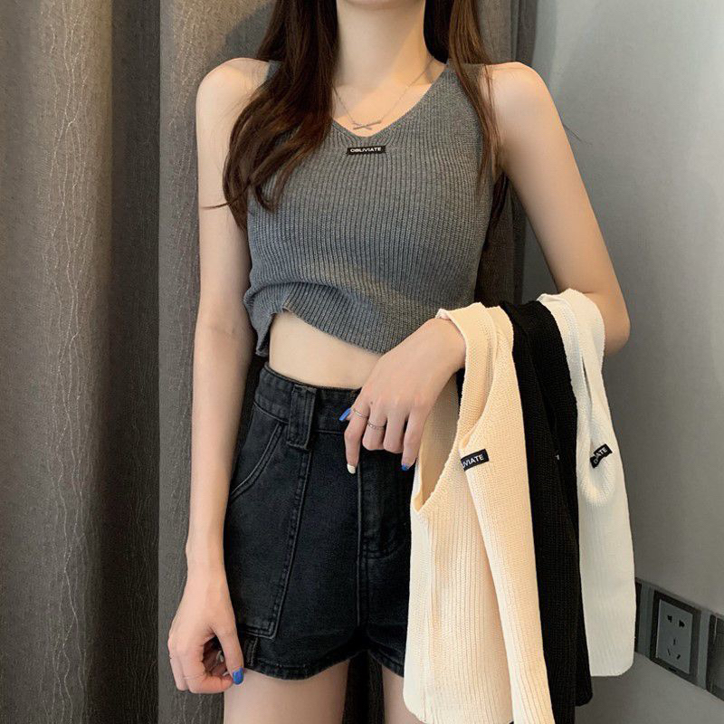 เสื้อกล้ามผ้าถักเกาหลี - เสื้อครอปเกาหลี Knit (Obviate)