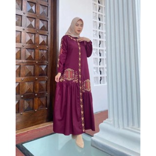 [A.F] Gamis CRINKLE เสื้อคลุม ปักลาย Tilleh DRESS MUSLIM หรูหรา เรียบง่าย สีดํา กรมท่า แฟชั่นสําหรับผู้หญิง