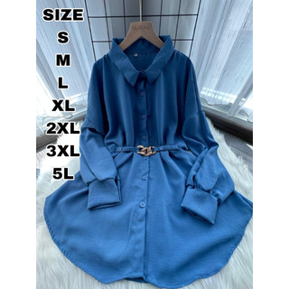 Melda Crinkle Kemeja Atasan Kantor Wanita Polos Big Size S M L XL 2XL 3XL 5L Jumbo Over size