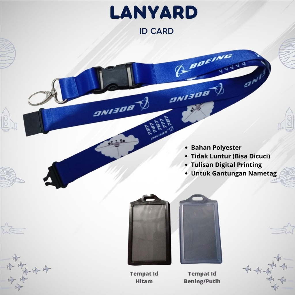 GANTUNGAN BOEING 737 747 767 777 787 2.5 cm BLUE Original + ชื่อบัตรประจําตัว 2 ช่อง Lanyard / ที่แข