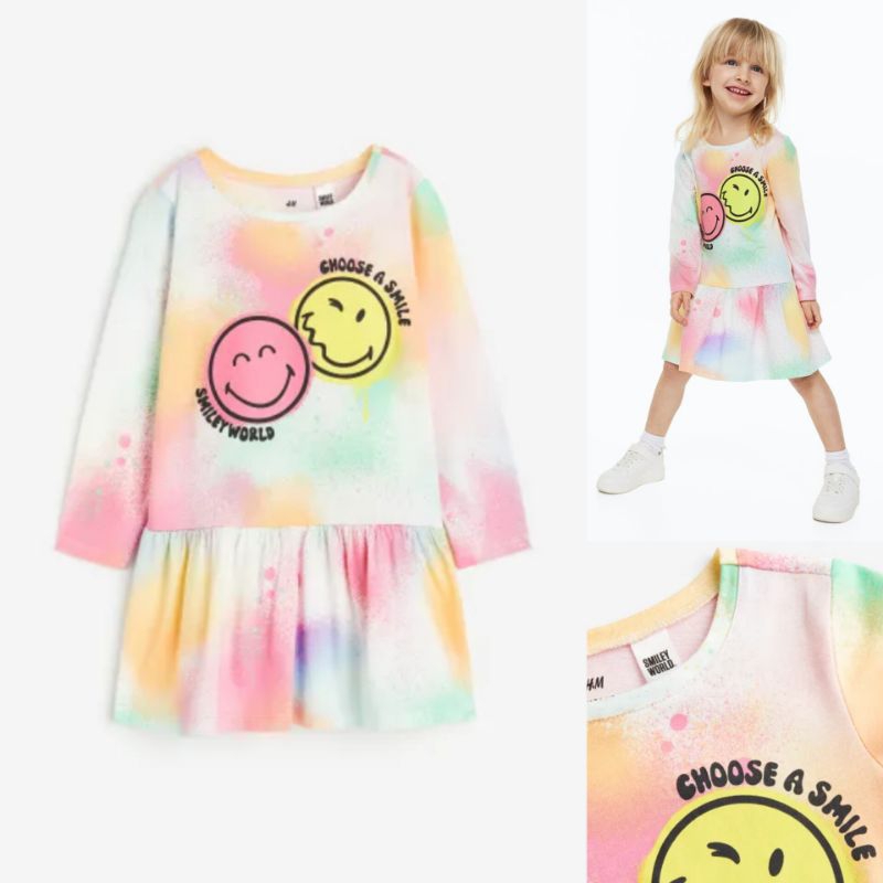 ชุดเดรสเจอร์ซีย์พิมพ์ลาย H&M - สีขาว / Smiley Original Store