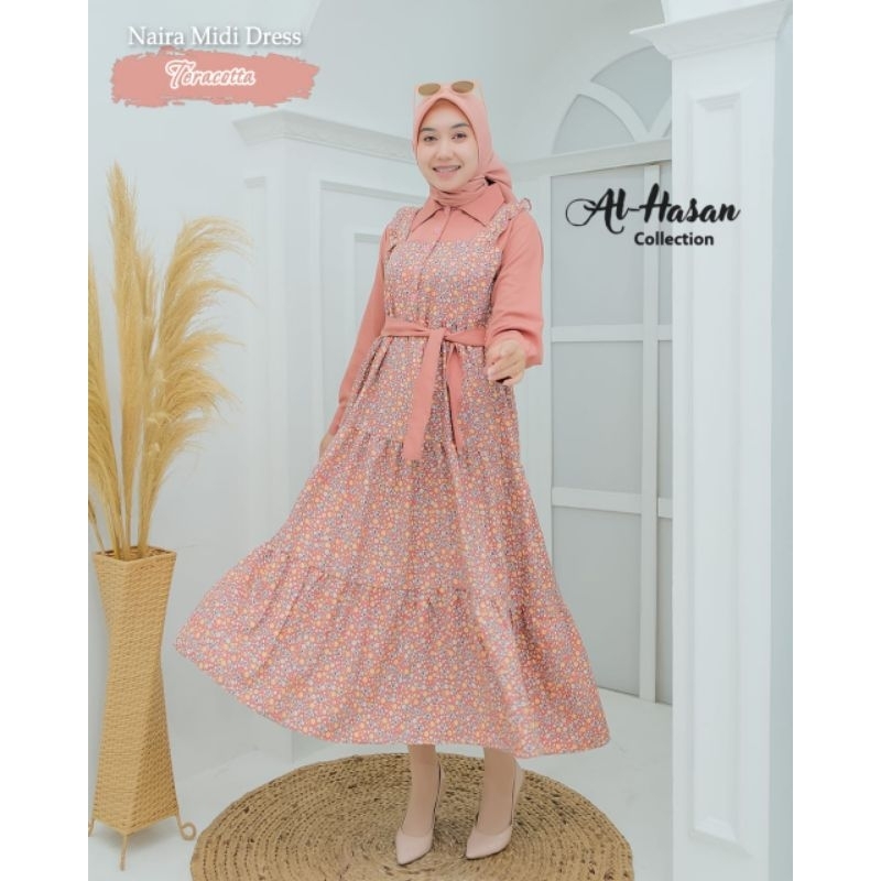 GAMIS/DRESS MIDI NAIRA SHAKILLA MOTIF โดย AL HASAN แบรนด์ต้นฉบับ