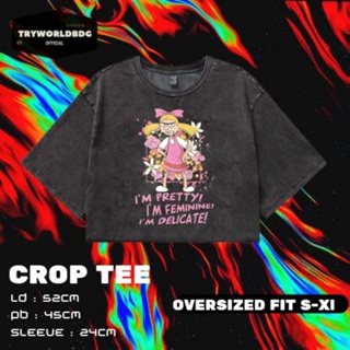 Tryworldbdg CROP เสื้อครอปท็อป "RUGRATS" | เสื้อครอป โชว์หลัง | เสื้อยืด CROP TOP Tiedye PRETTY RUGRATS WASHING VINTAGE TEE