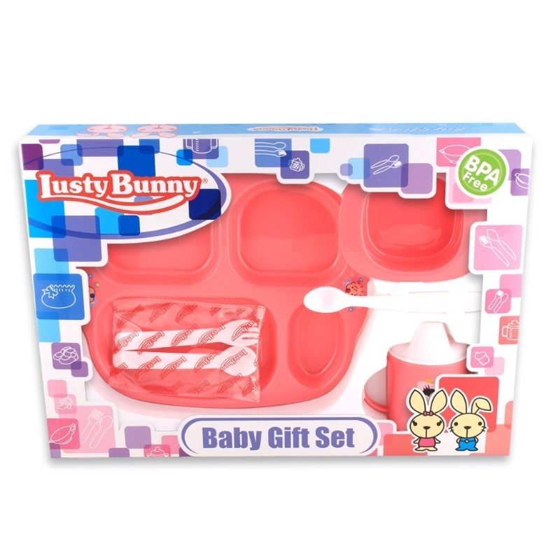 ชุดของขวัญสําหรับเด็ก แพคเกจของขวัญ BIRTH BABY EATING SUPPLEIES LUSTY BUNNY PLATES SPOONS FORKS BOWL