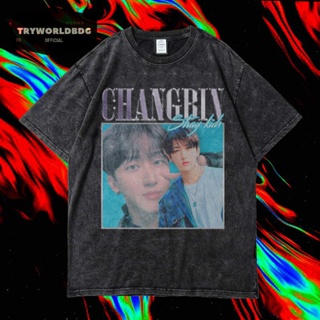 เสื้อยืด พิมพ์ลาย Tryworldbdg OFFICIAL "CHANGBIN" | เสื้อเชิ้ต ซักได้ | หินล้าง | เสื้อยืด ขนาดใหญ่ | Changbin STRAY KIDS เสื้อยืด ซักได้ สําหรับเด็ก