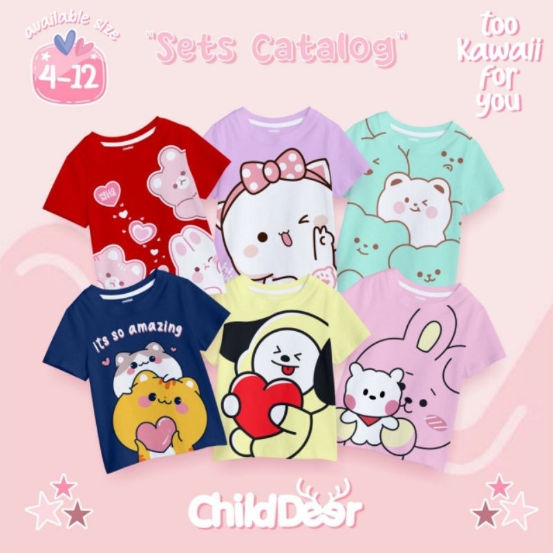 TOO KAWAII สําหรับ YOU เสื้อยืดเด็กผู้หญิงโดย ChildDear / เสื้อยืดเด็กผู้หญิงขนาด 4-12T