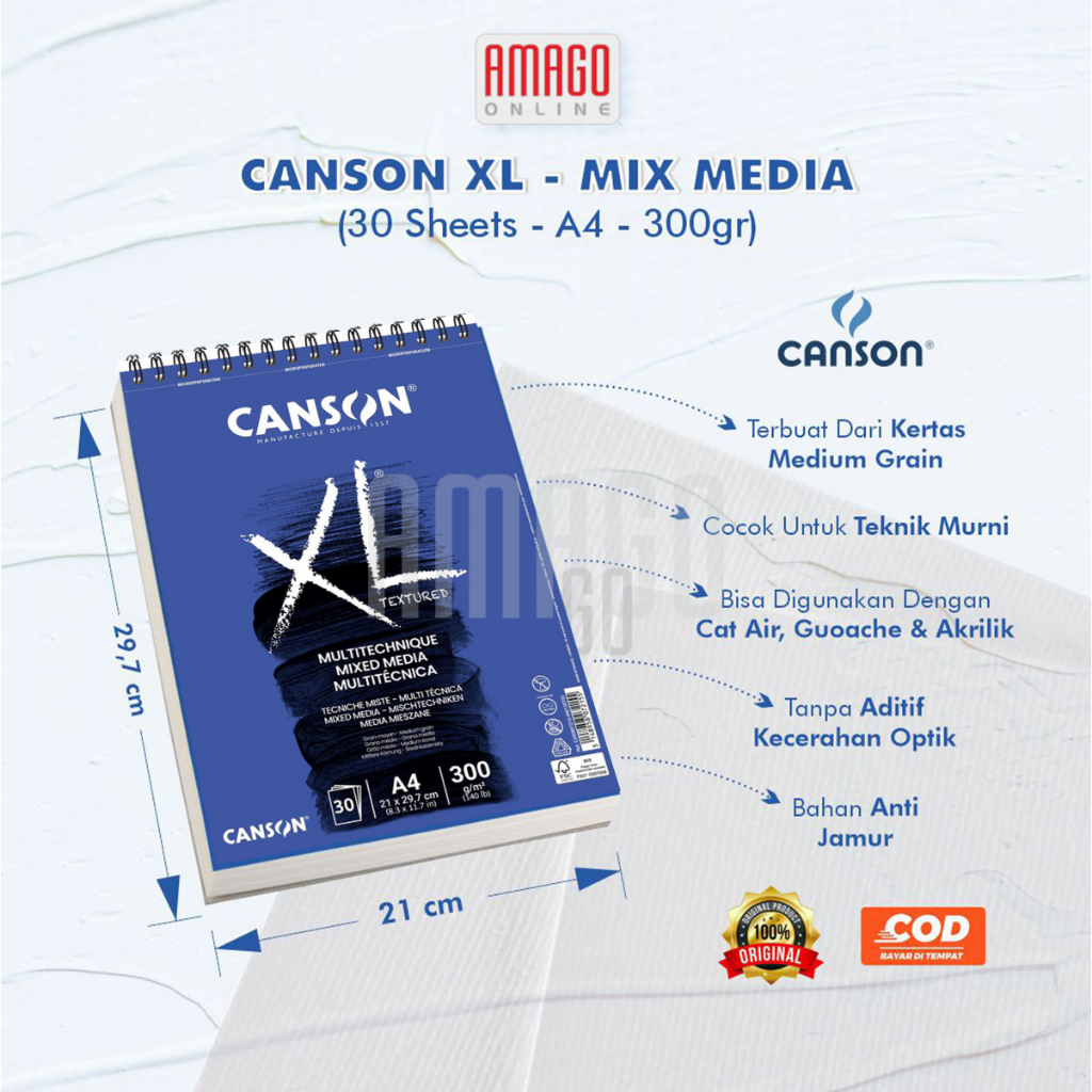 CANSON XL Mix Media Mixmedia Book 30 แผ่น Paper Medium Grain A4 300g - 200807215