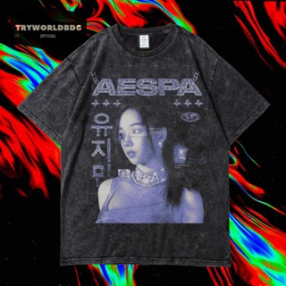 เสื้อยืด พิมพ์ลาย Tryworldbdg OFFICIAL "AESPA" | เสื้อเชิ้ต ซักได้ | หินล้าง | เสื้อยืด ขนาดใหญ่ | เสื้อยืด ลาย Aespa WASHING VINTAGE