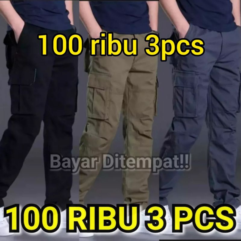 พรีเมี่ยม DIRECT CHECKOUT 100 THOUSAND GET 3 PCS LONG CARGO PANTS สําหรับผู้ใหญ่ผู้ชาย LONG CARGO PA