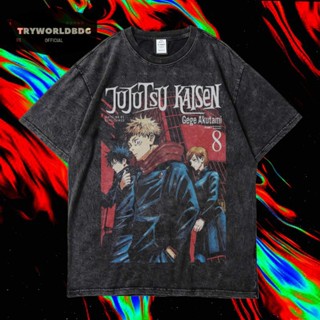 Tryworldbdg เสื้อยืด แขนสั้น พิมพ์ลาย "JUJUTSU KAISEN" | เสื้อเชิ้ต ซักได้ | หินล้าง | เสื้อยืด ขนาดใหญ่ | เสื้อยืด ลายมหาเวทย์ผนึกมาร AKUTAMI