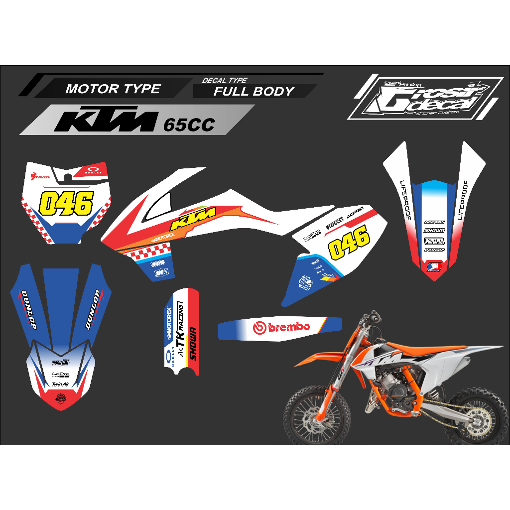 สติ๊กเกอร์รูปลอก Trail Mini KTM 65cc Full Body Free Request Decal สติกเกอร์ KTM 66 SX Fullbody