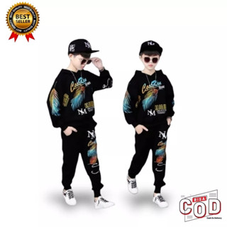 Katun ชุดเสื้อฮู้ด ผ้าฝ้าย แบบหนา นําเข้า สําหรับเด็กผู้ชาย อายุ 4-14 ปี