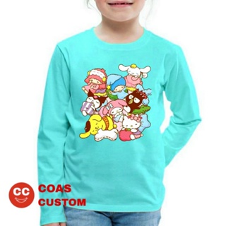 [ฟรีชื่อพิมพ์] เสื้อยืด แขนยาว พิมพ์ลายตัวอักษร SANRIO สําหรับเด็ก