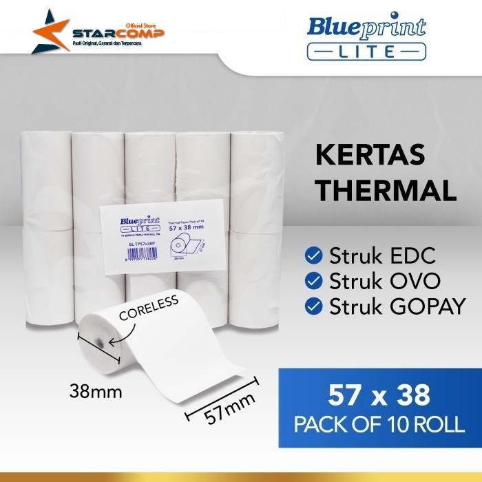 BLUEPRINT LITE THERMAL PAPER 57x38 PER ROLL 57x38mm