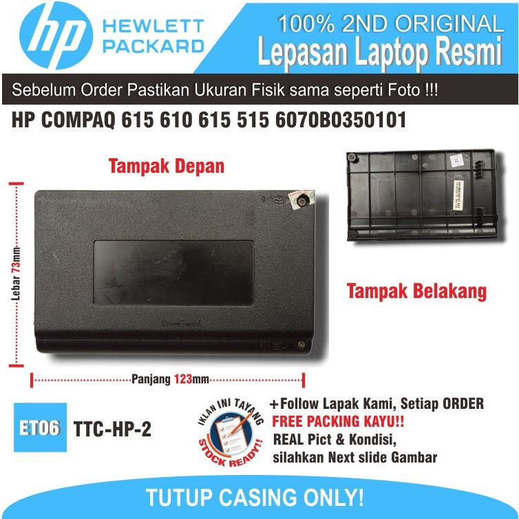 ET06 TTC-HP-2 ฝาครอบแล็ปท็อปด้านหลัง HP COMPAQ 615 610 615 515 6070B0350101
