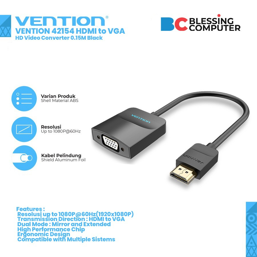 VENTION 42154 HDMI เป็น VGA HD Video Converter 0.15M สีดํา