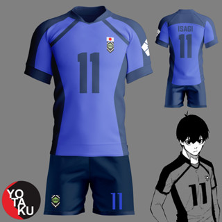 เสื้อกีฬาคอสเพลย์อะนิเมะ Yoichi Isagi Team Eleven Team 11th สีฟ้า